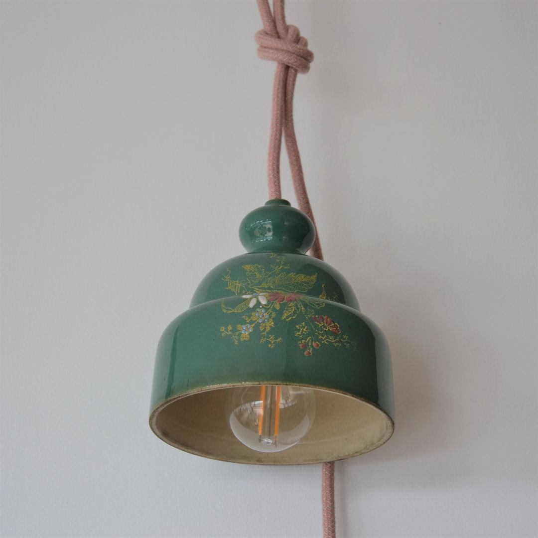 Green ceramic hanging lamp