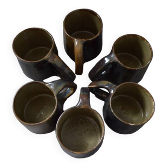 Set of 6 vintage 70' stoneware cups signed vn