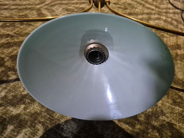 Lampe de billard opaline verte et blanche avec abat-jours en laiton 110-150 cm 3 abat-jours