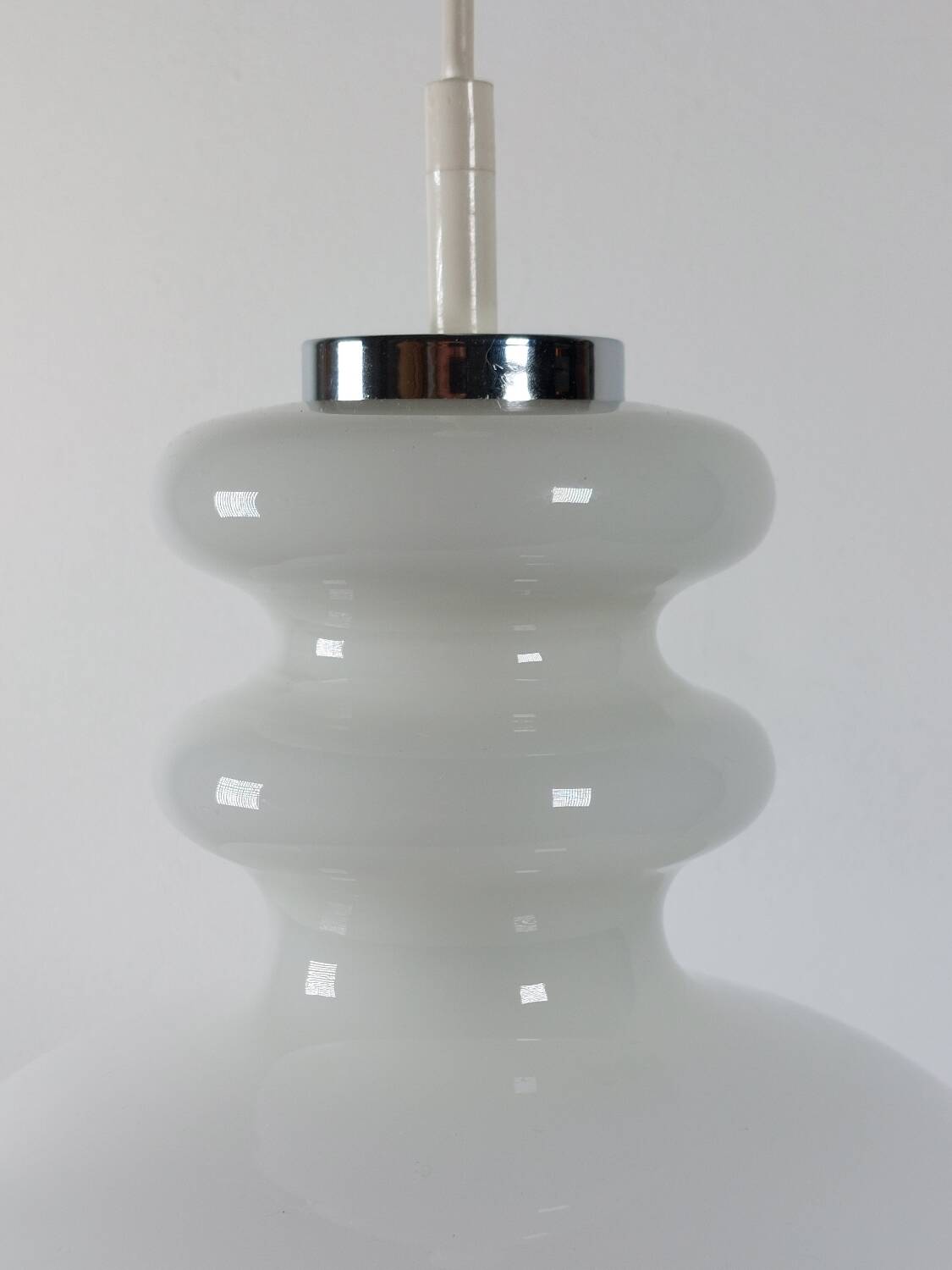 Vintage ceiling lamp Peill & Putzler in chrome and opal glass from the Space Age.