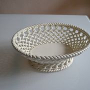Woven ceramic oval fruit bowl or dish