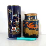 Two small vases, one with dragons and one scroll with peacock