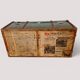 Vintage wooden and metal green travel trunk, circa 1930.