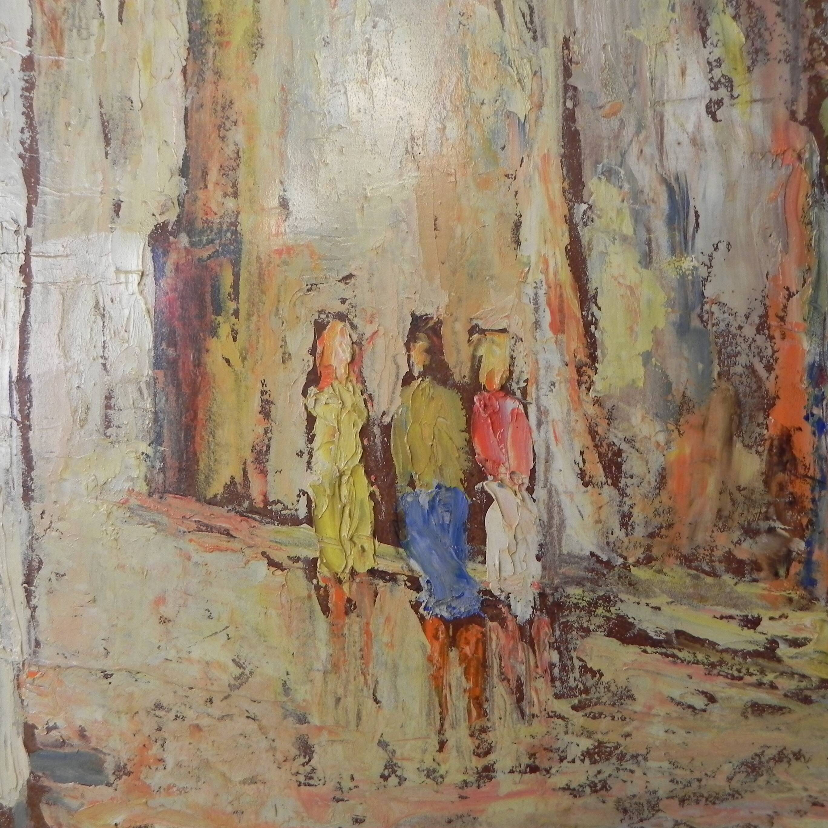 Painting of a street in (probably) Paris, 1950s