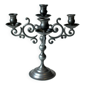 1950s pewter candelabra with 5 arms, marked, vintage