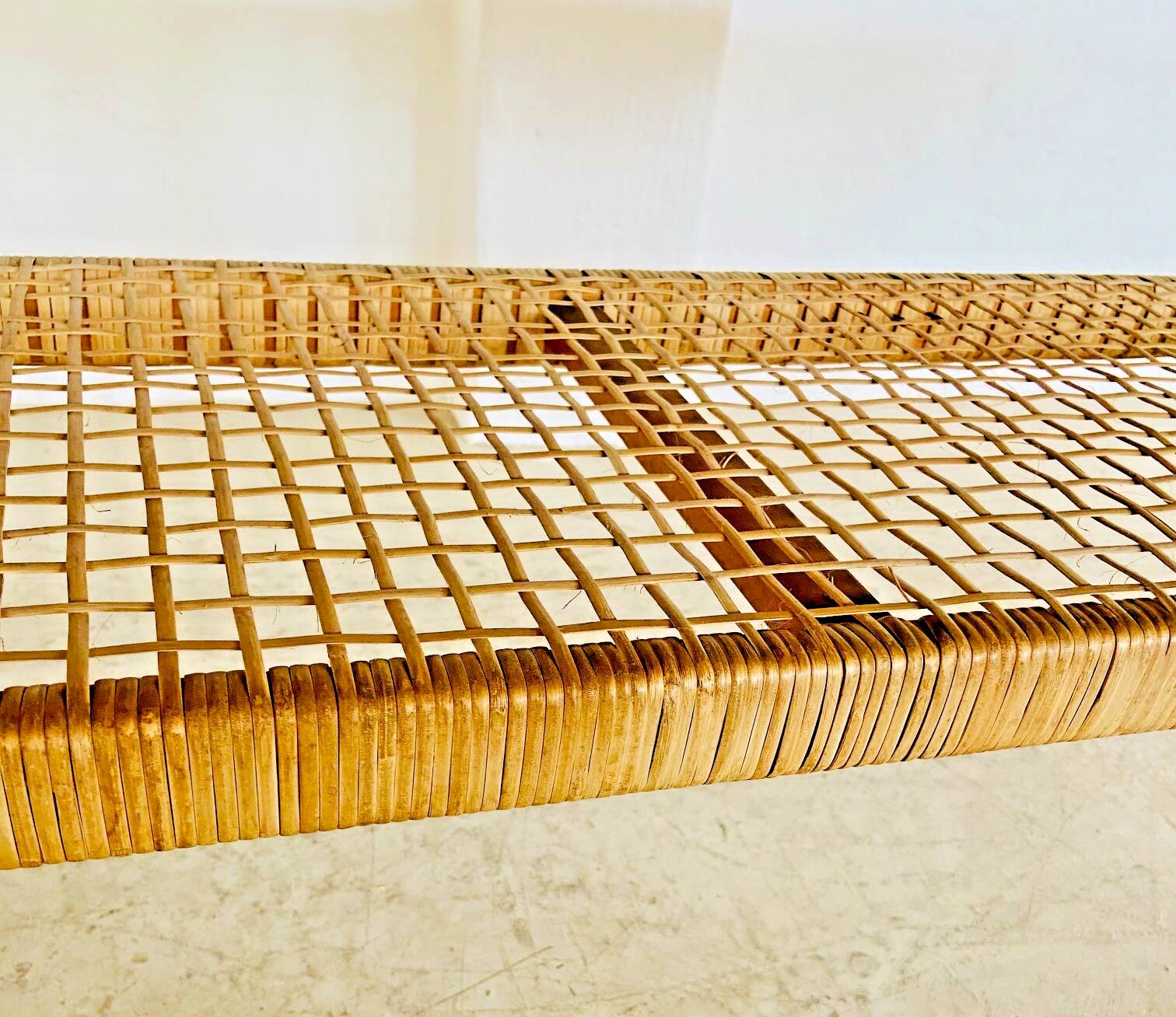 Vintage Danish mid-century teak and rattan coffee table 1960s