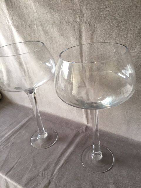 Duo of Vases Giant Cocktail Glasses Tealight Holders Cups on Blown Crystal Stand