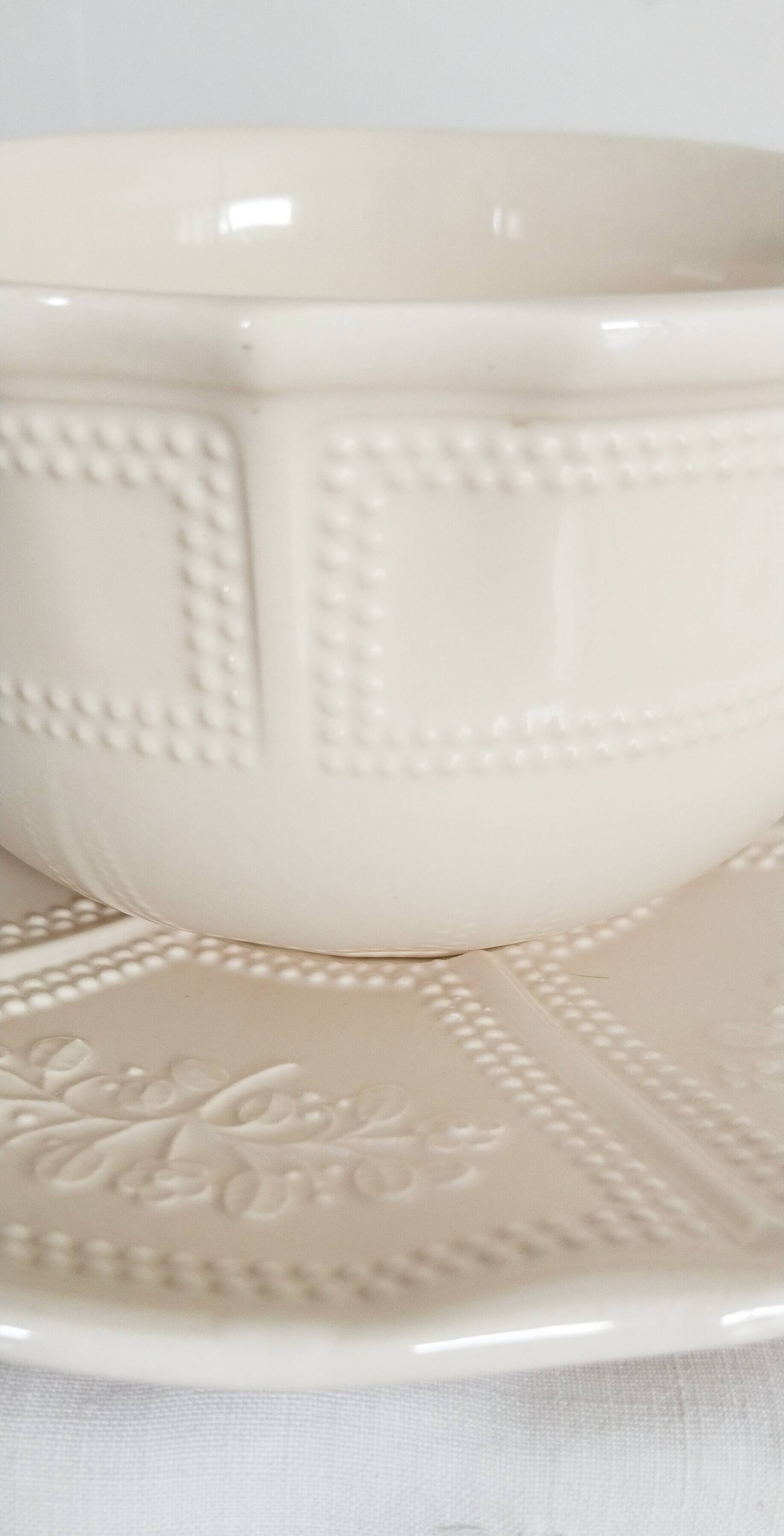 Set of 2 antique tea or chocolate cups with saucers, in earthenware from L