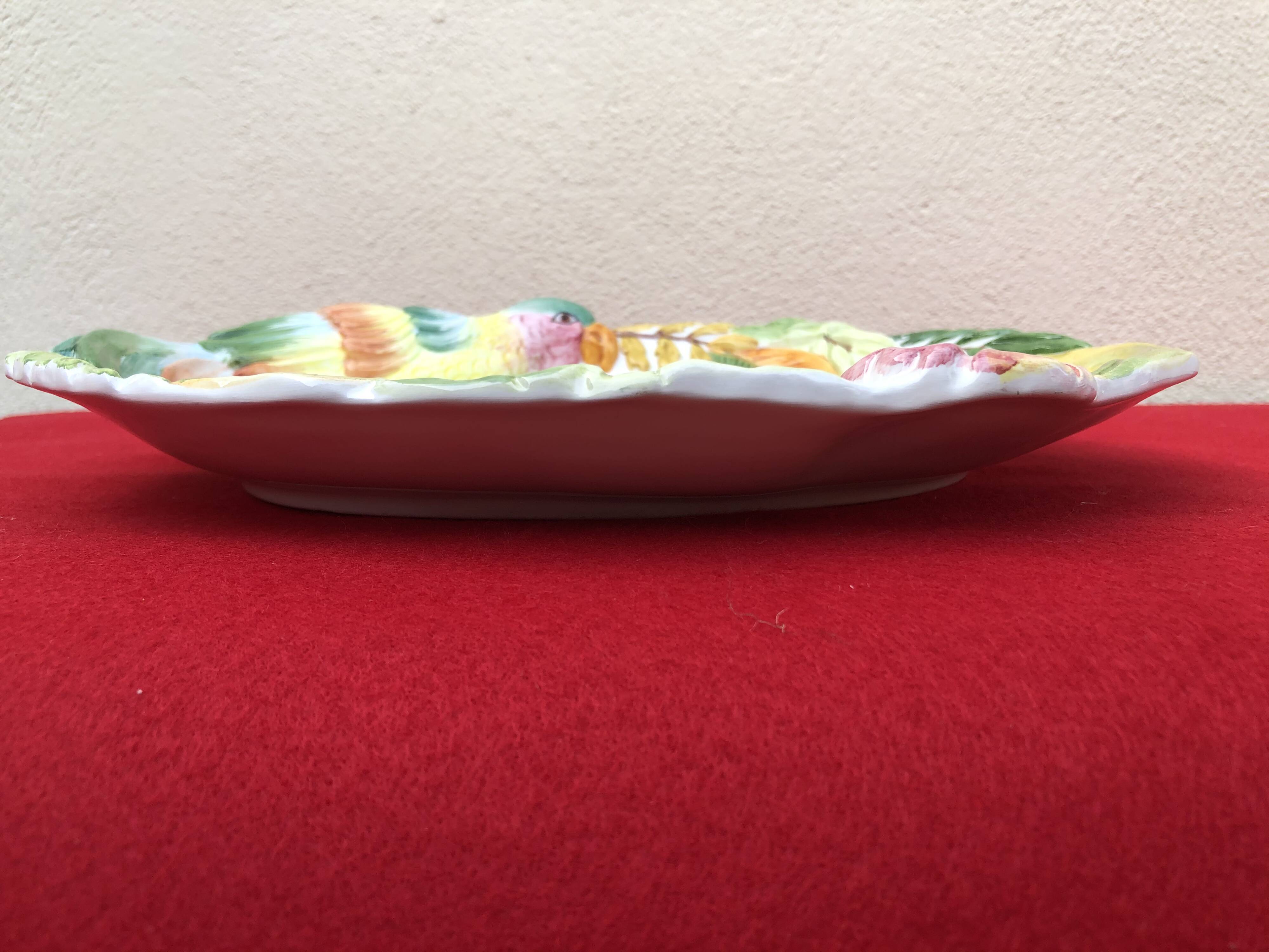 Lancel Paris ceramic dish with embossed parrot decoration