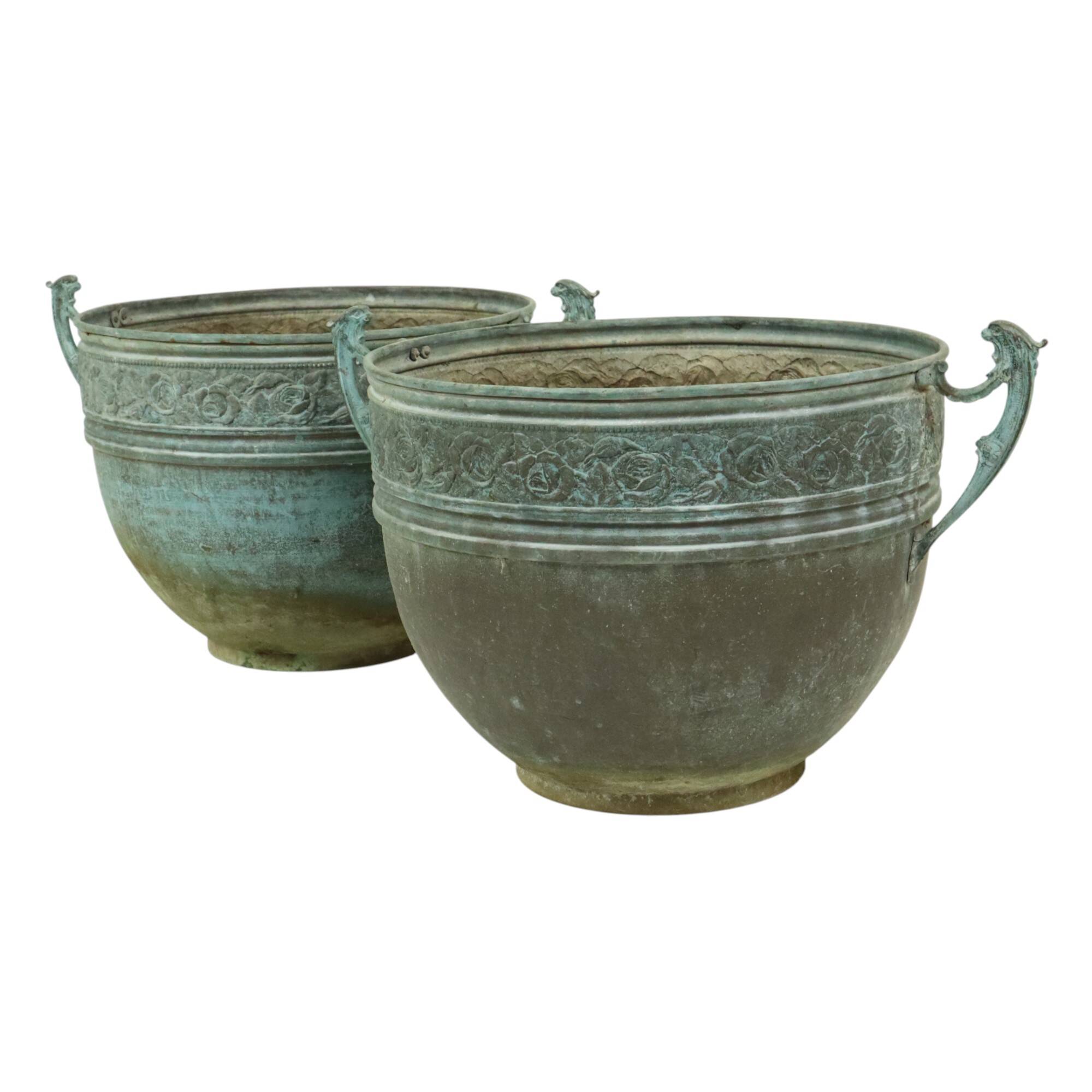 French Art Nouveau Style Flower Pots Garden Vases Verdigris