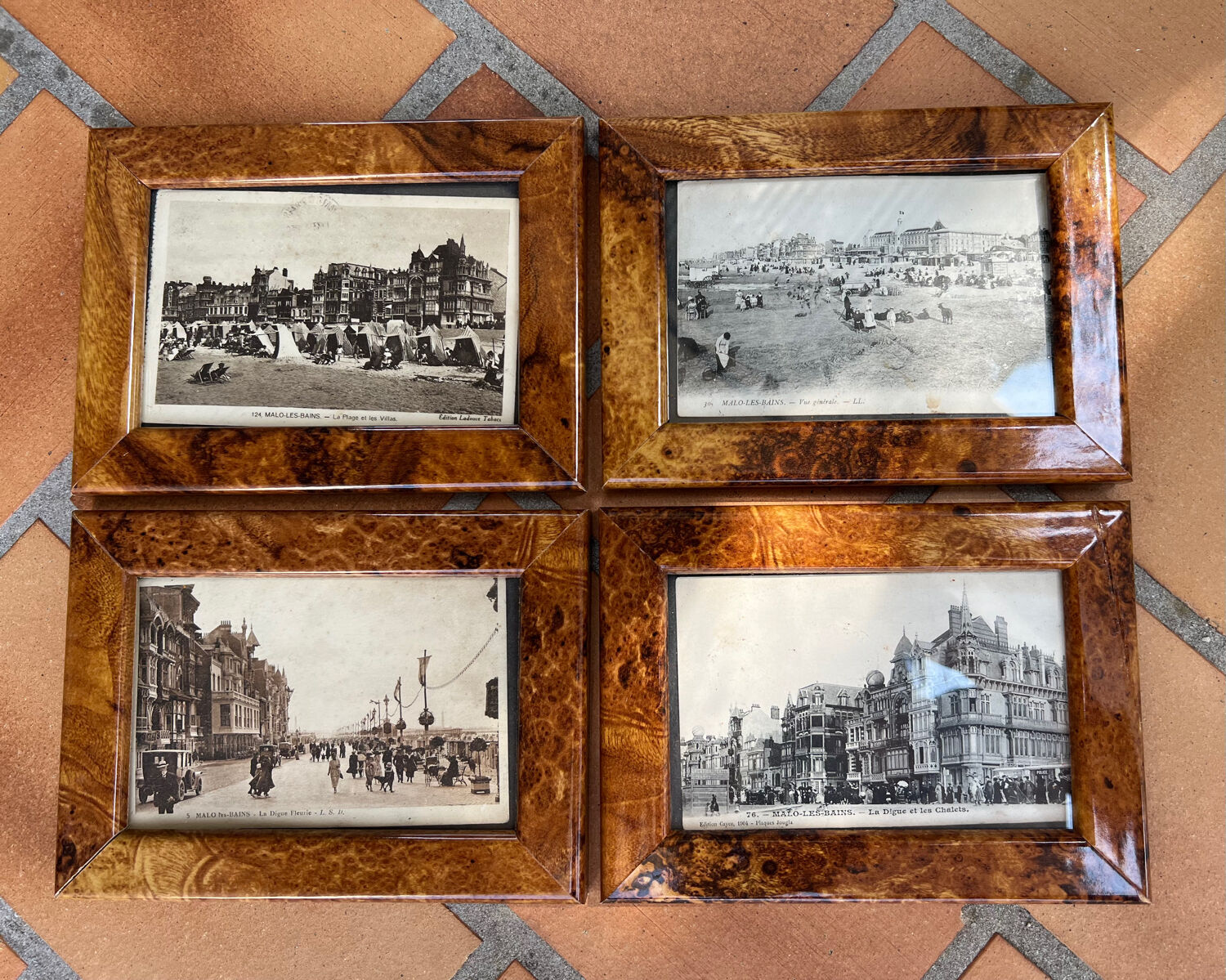 Set of 4 old postcard frames