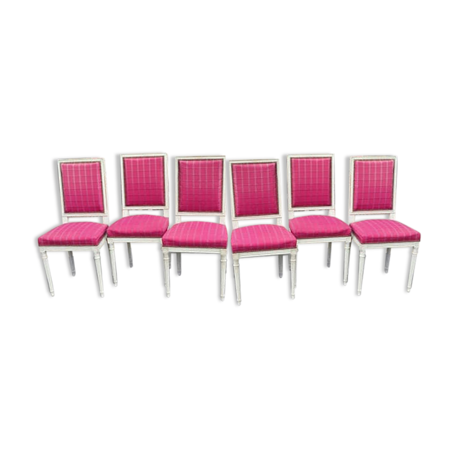 Set of 6 Louis XVI style chairs in matte white lacquer