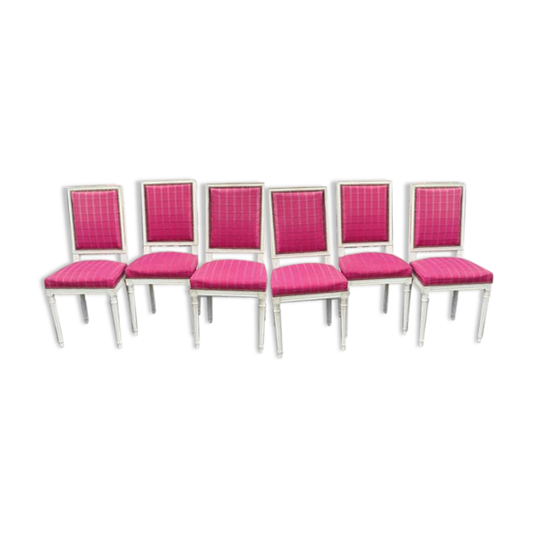Série de 6 chaises de style Louis XVI laque blanche mate