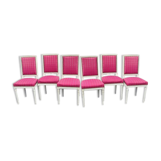 Série de 6 chaises de style Louis XVI laque blanche mate