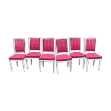 Série de 6 chaises de style Louis XVI laque blanche mate