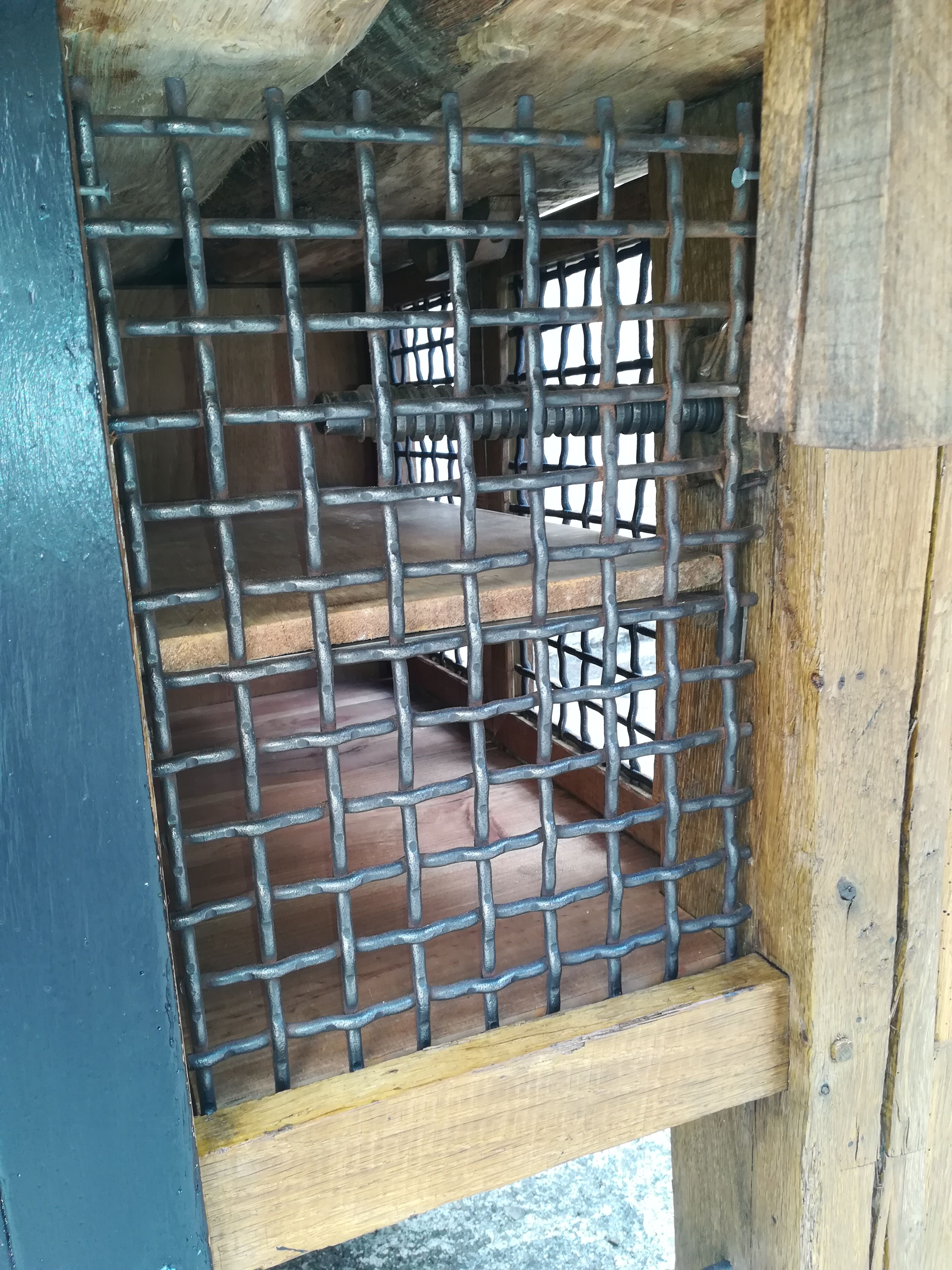 Oak and metal workbench