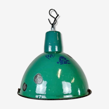 Industrial green enamel factory lamp, 1960s