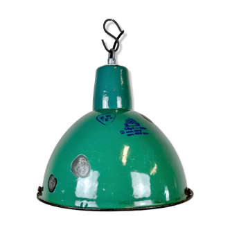 Industrial green enamel factory lamp, 1960s