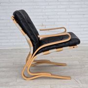 1970s, Norwegian design, armchair model "Kengu", leather, bent wood.