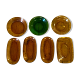 Set of 7 dishes in brown and green vintage glass