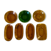 Lot de 7 plats en verre vintage marron et vert