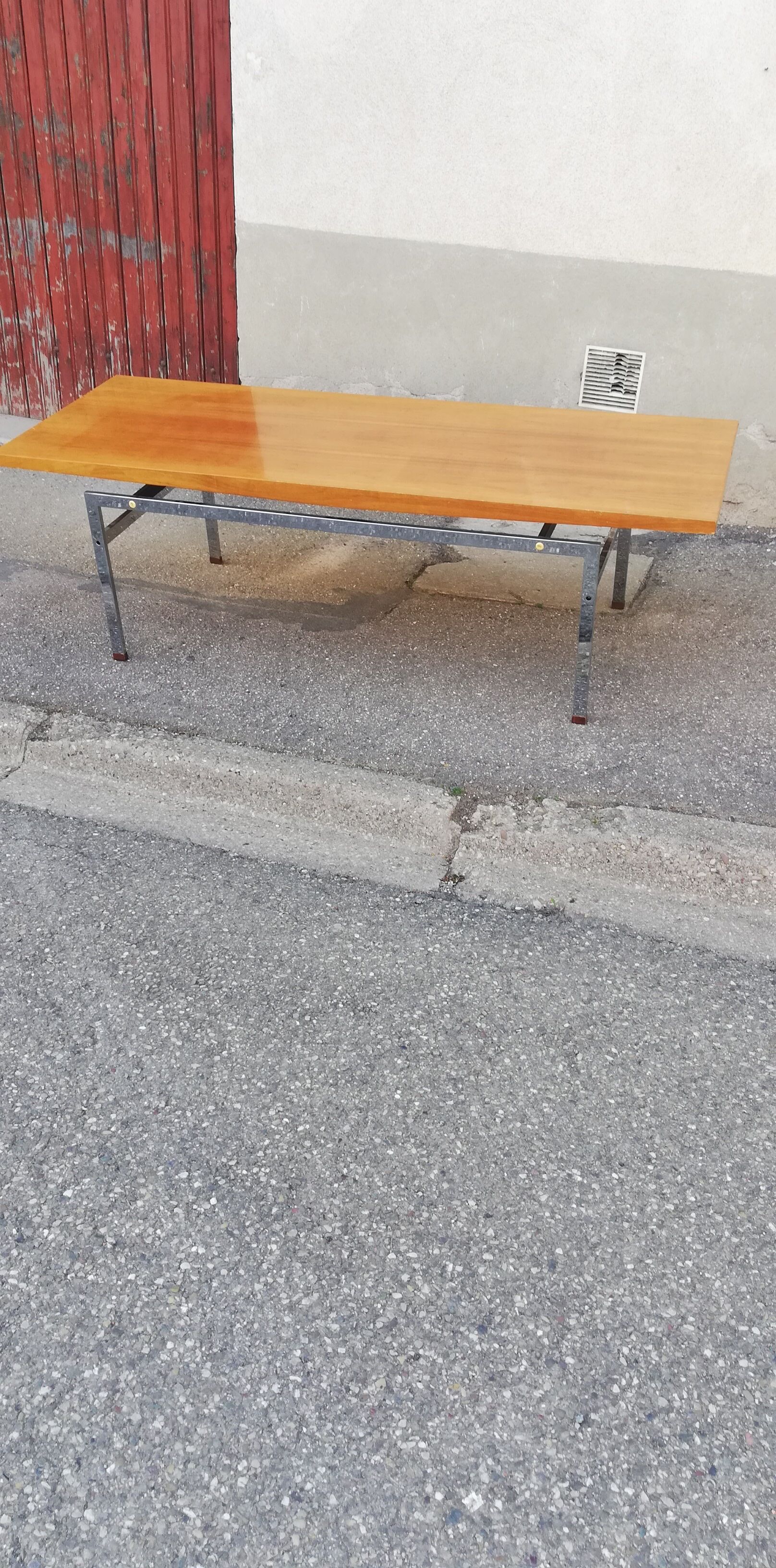 Vintage walnut and chrome coffee table