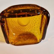 Italian Murano Amber Bubble Glass Ashtray Bowl Circa 1960