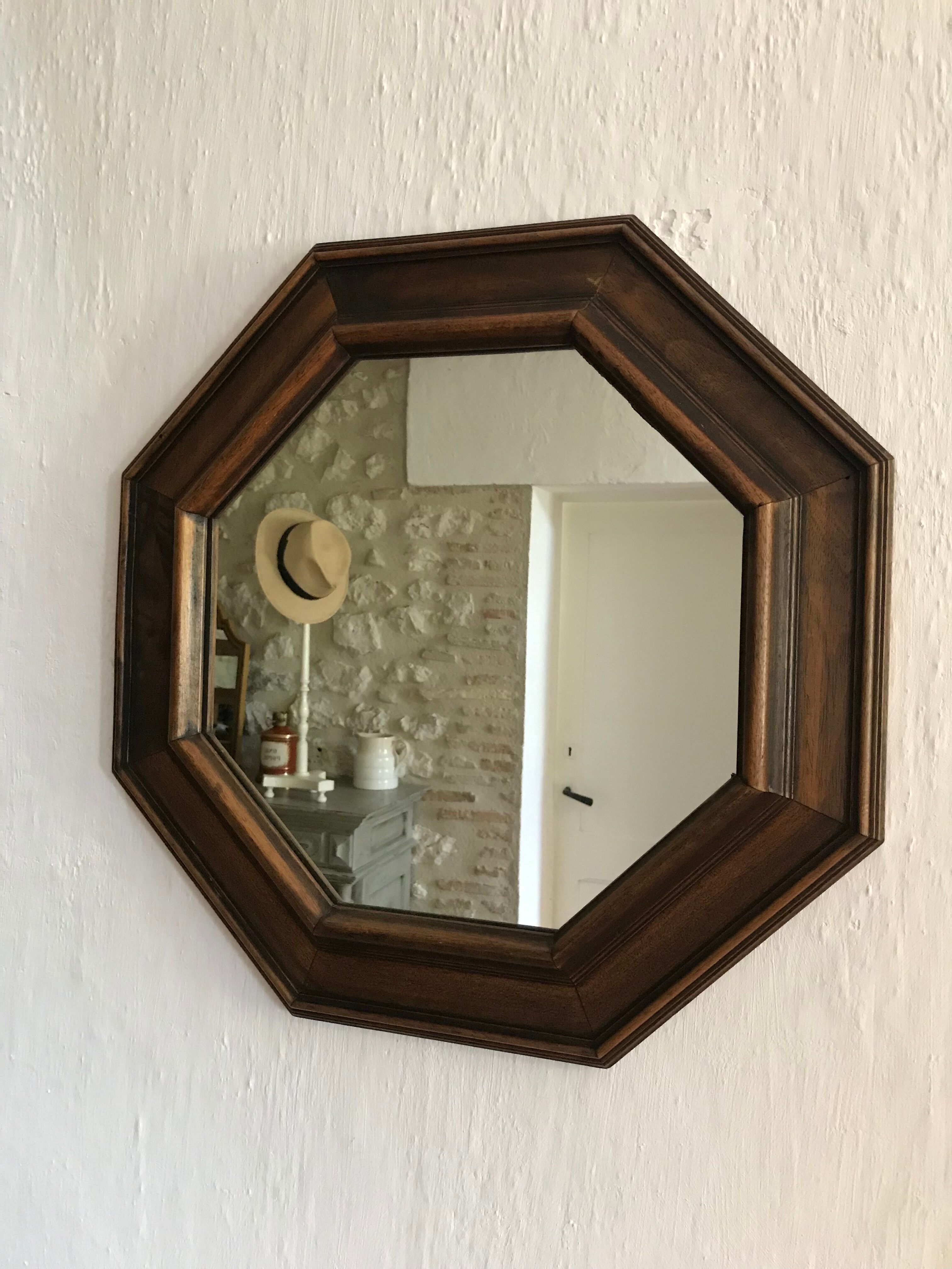 Octagonal mirror wooden frame