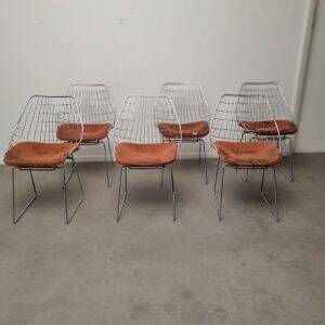 Set of six SM05 wire chairs by Cees Braakman for Pastoe, 1960s
