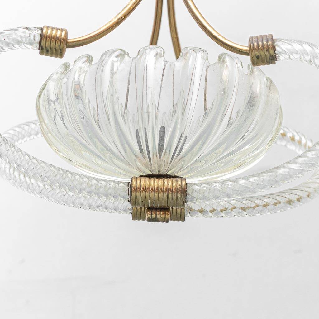 Vintage Barovier & Toso chandelier in transparent glass and brass, elegant 1940s design