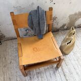 Elm and leather armchair Maison Regain