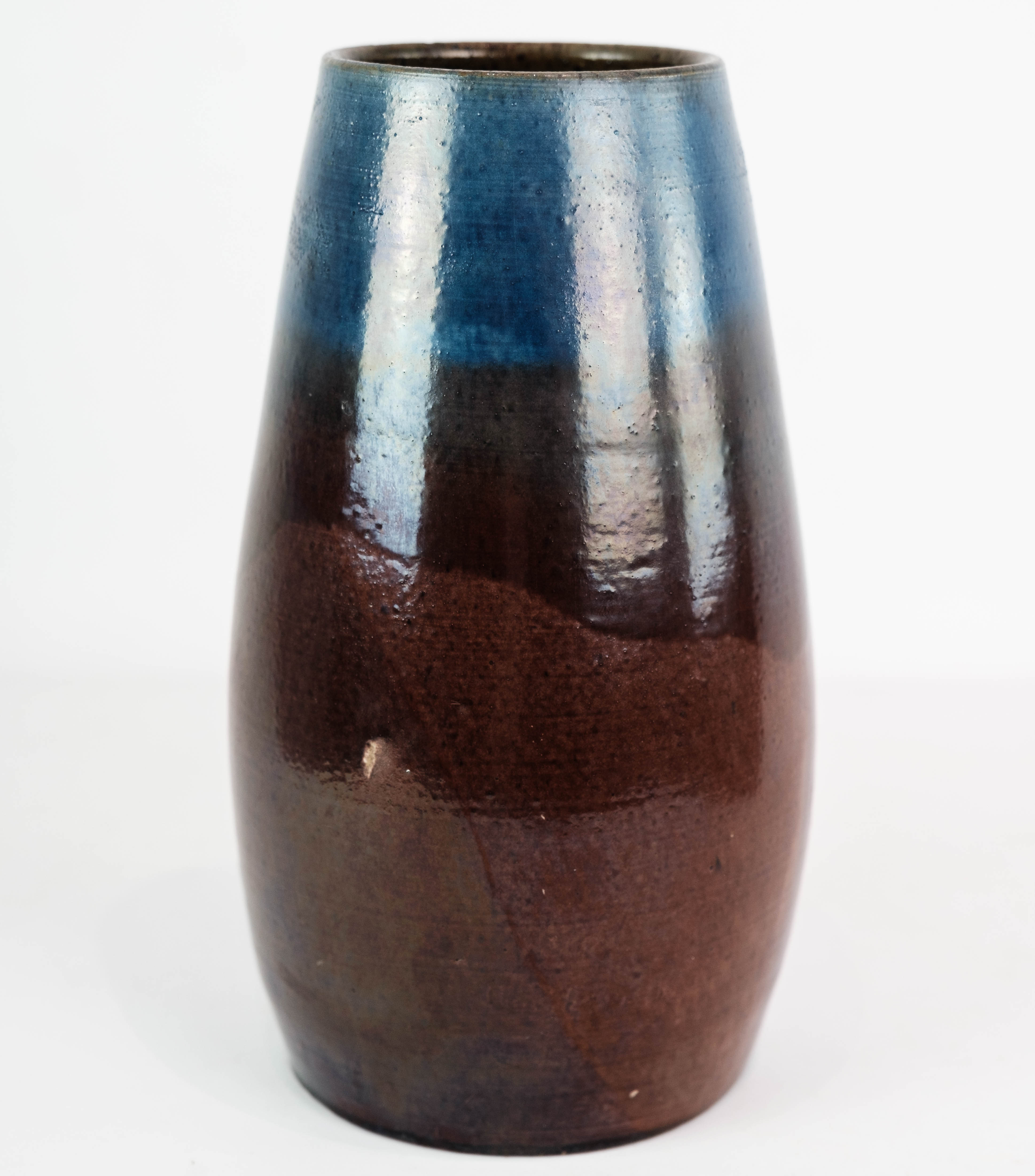 Ceramic vase with blue and brown glaze by an unknown Danish artist