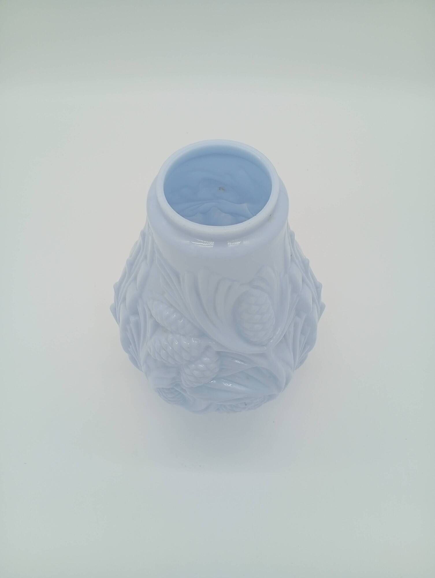 Art Deco Opaline Vase Blue Pastel Glass Pine Cone Decoration France 1930s