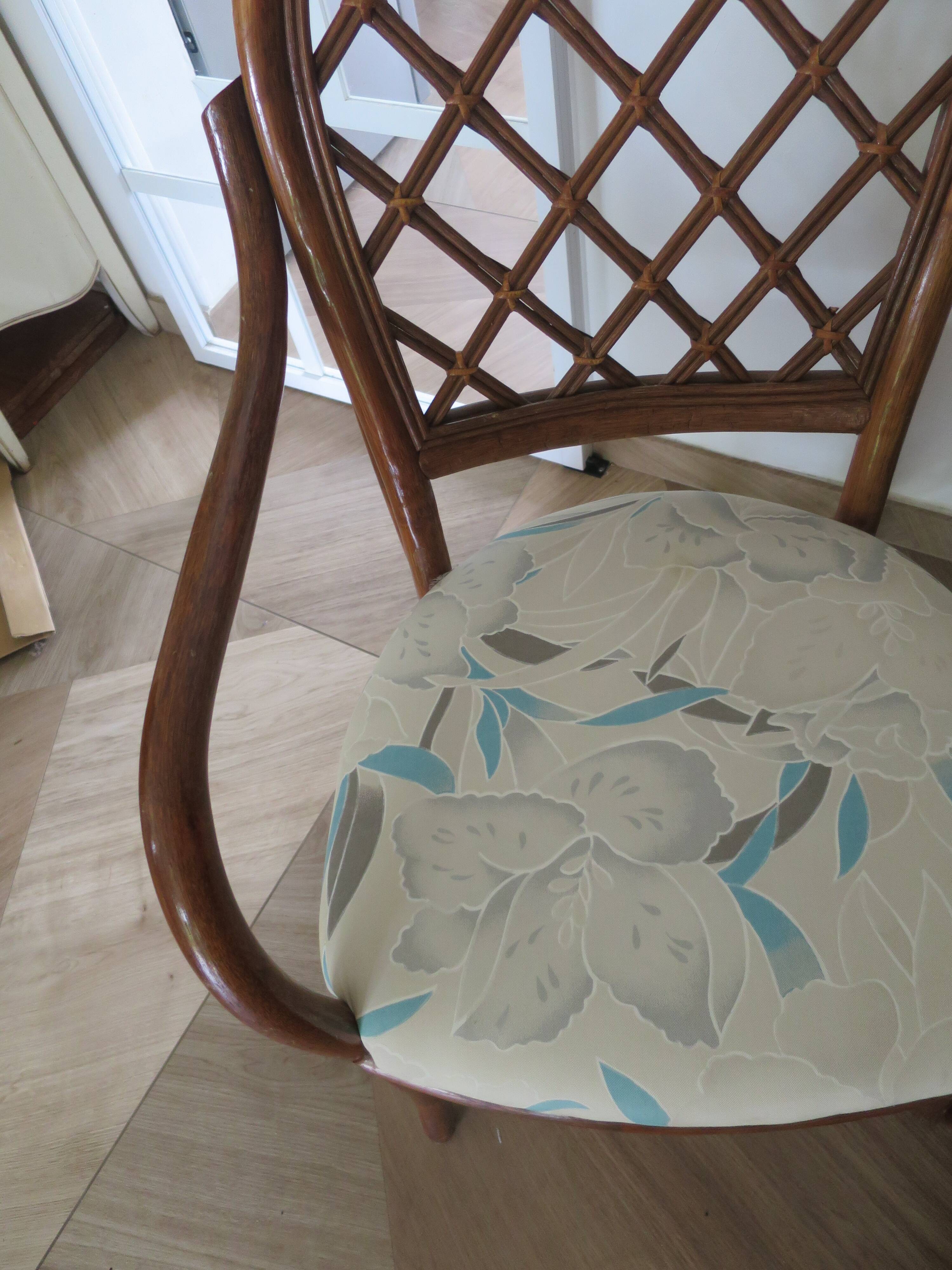 Vintage lot of 2 woven bamboo rattan armchairs - Curved wood - 1980s