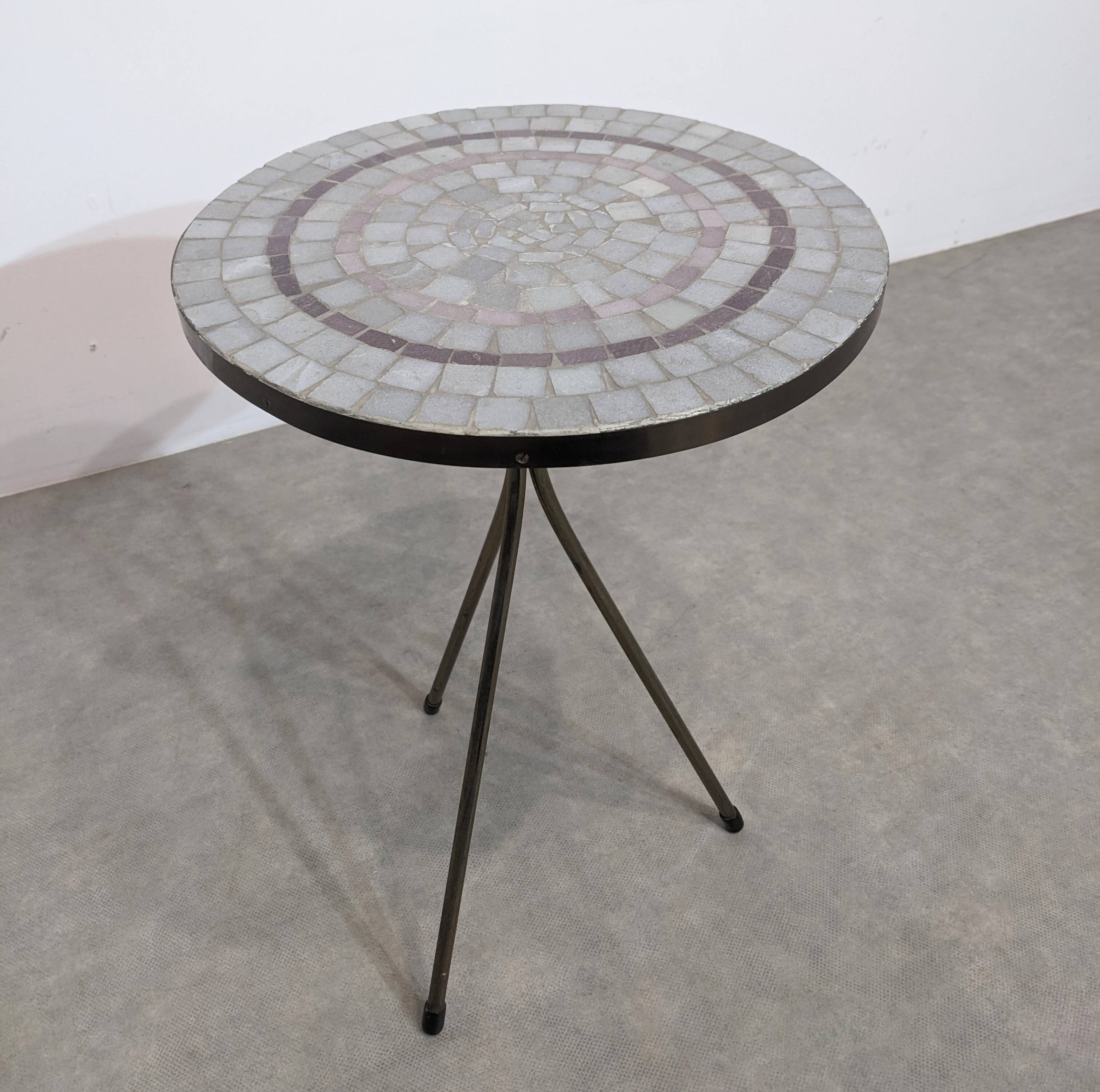 Mid-century mosaic tripod side table