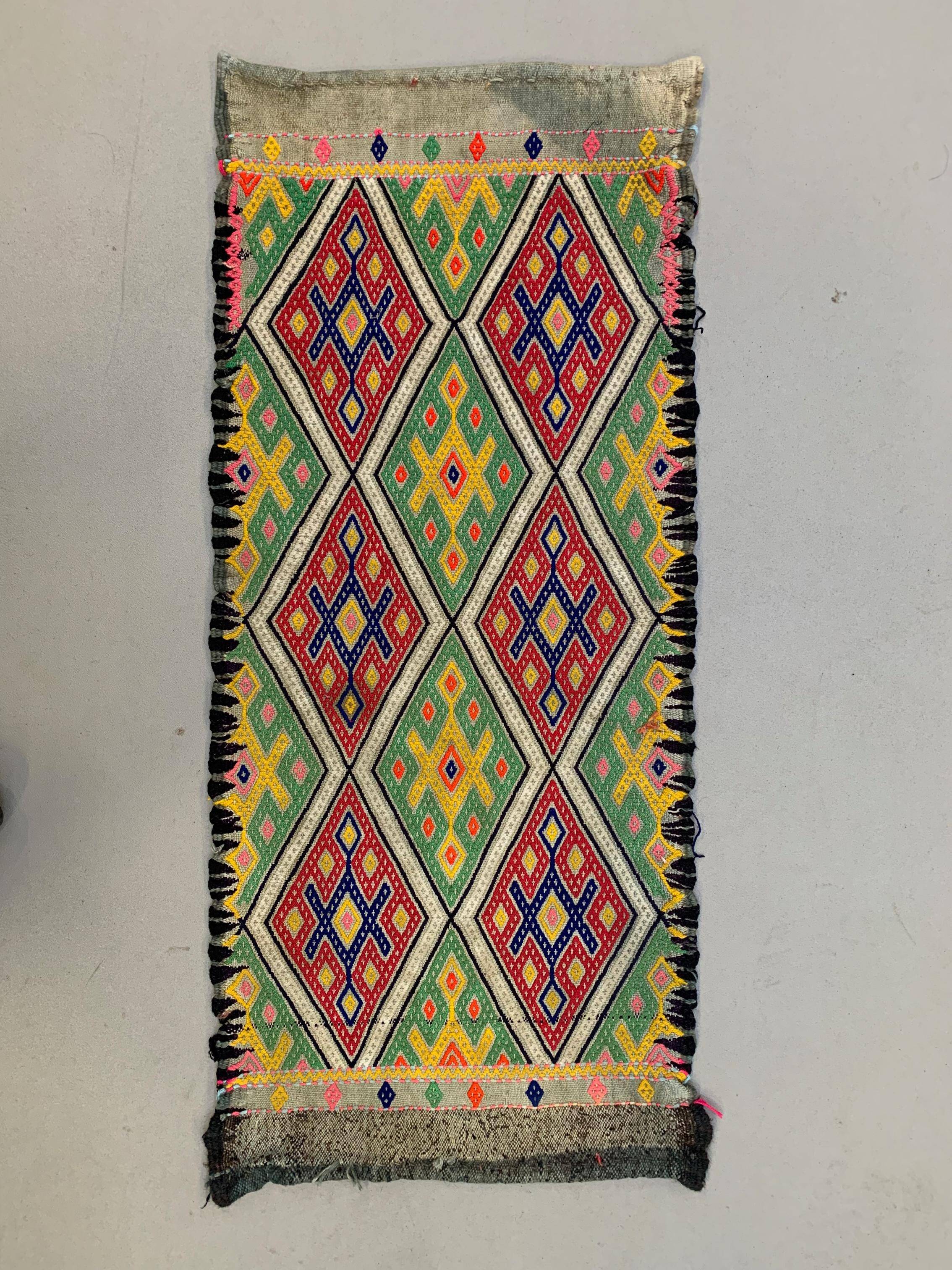 Vintage Turkish Mini Kilim 95x42 cm Wool Small Kelim Runner, shabby Chic