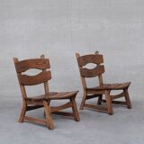 Brutalist mid-century low wooden lounge chair
