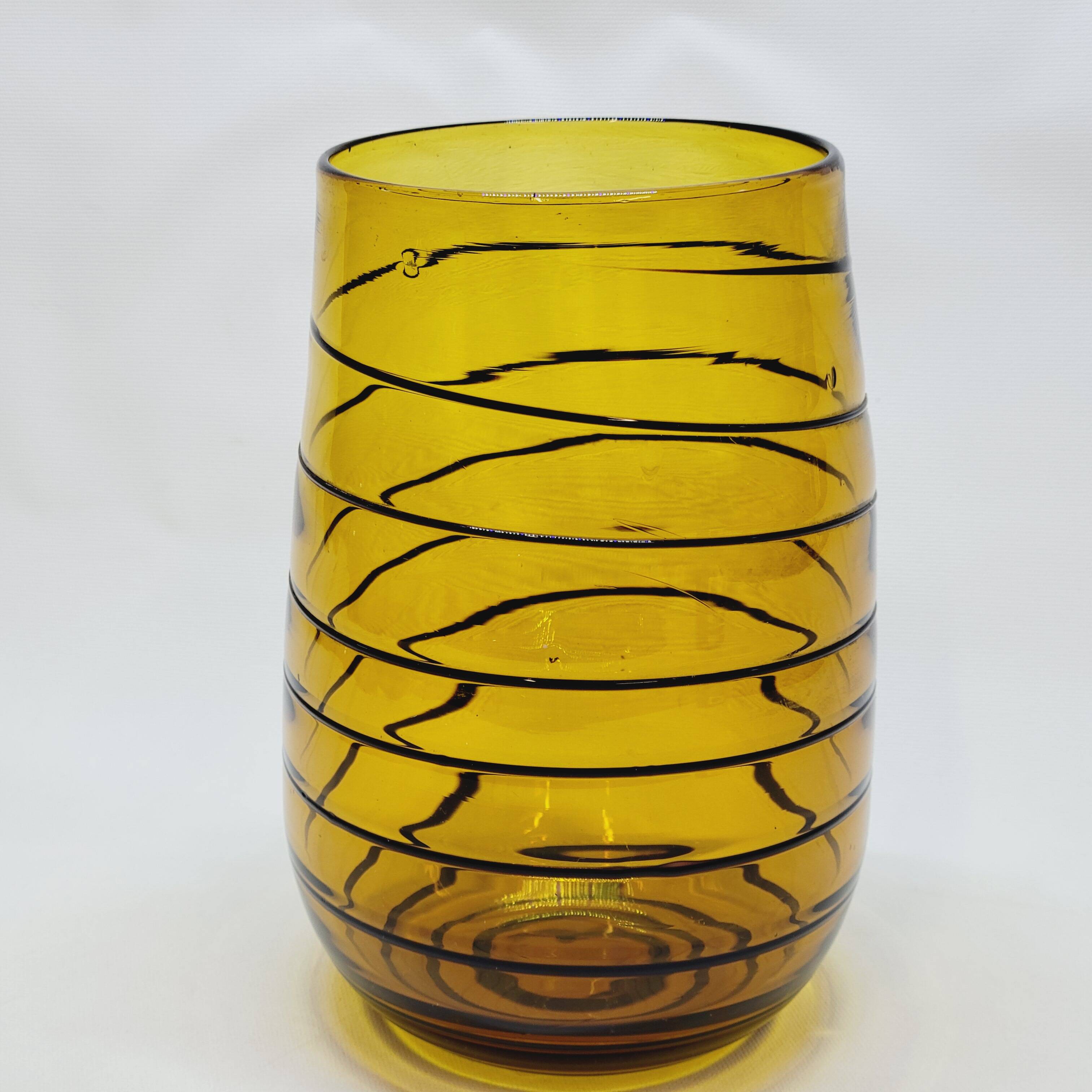 Vintage Murano Vase Mid Century Blown Glass Yellow Brown Spiral Style Ve