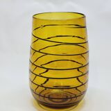 Vintage Murano Vase Mid Century Blown Glass Yellow Brown Spiral Style Ve