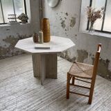 Octagonal travertine coffee table