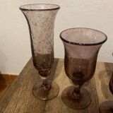 Biot bubble glass service, amethyst, handmade and mouth blown.
