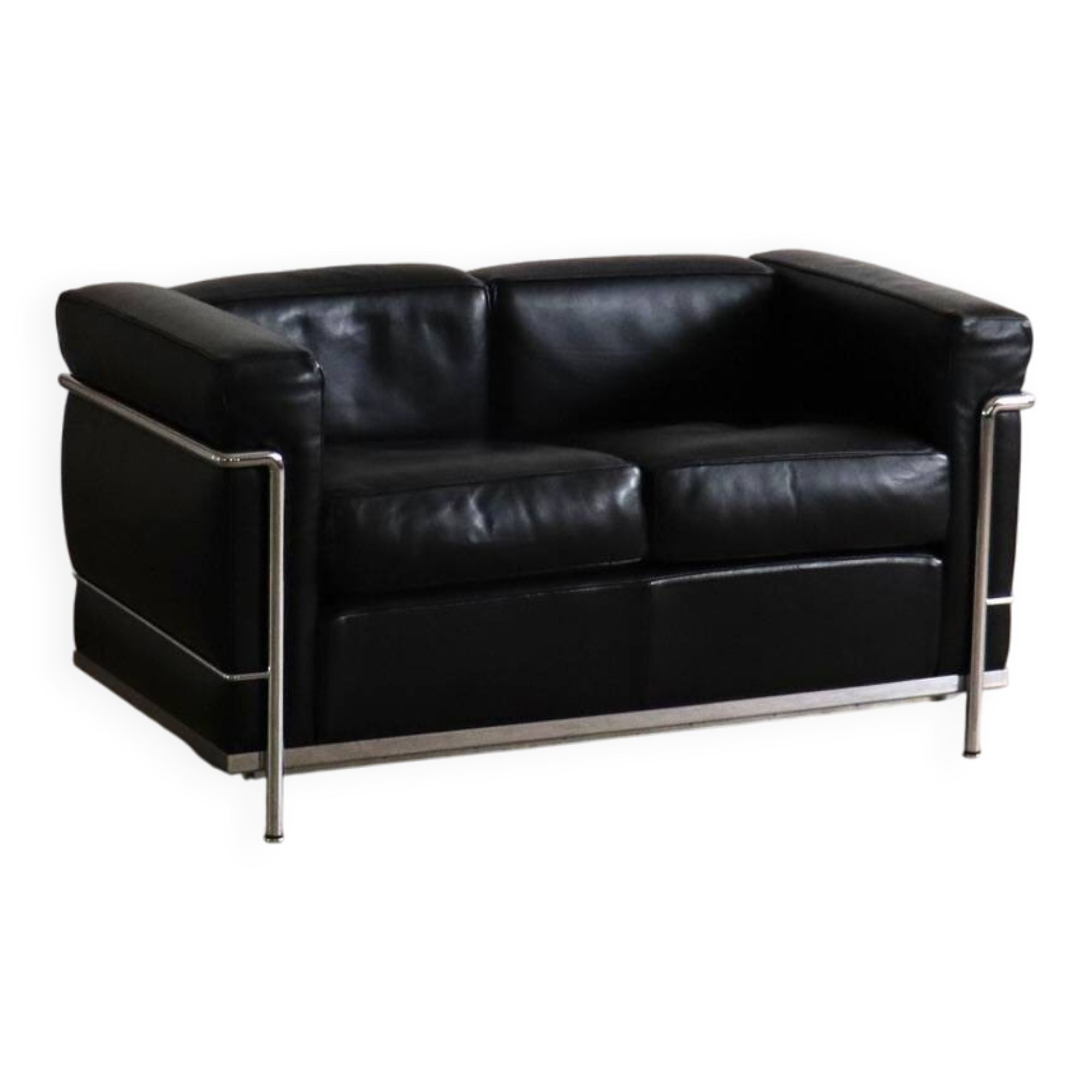 Vintage Cassina LC2 two seater sofa by Charlotte Perriand and Le Corbusier