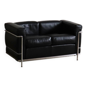 Canapé deux places vintage Cassina LC2 par Charlotte Perriand et Le Corbusier