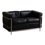 Vintage Cassina LC2 two seater sofa by Charlotte Perriand and Le Corbusier