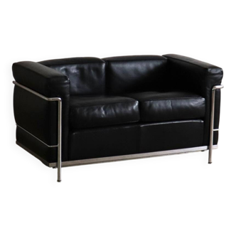 Vintage Cassina LC2 two seater sofa by Charlotte Perriand and Le Corbusier