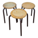 3 vintage stackable stools in wood and metal, industrial style, 45 cm