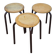 3 vintage stackable stools in wood and metal, industrial style, 45 cm