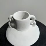 Handmade terracotta vase painted white with double handles H:16 D:20