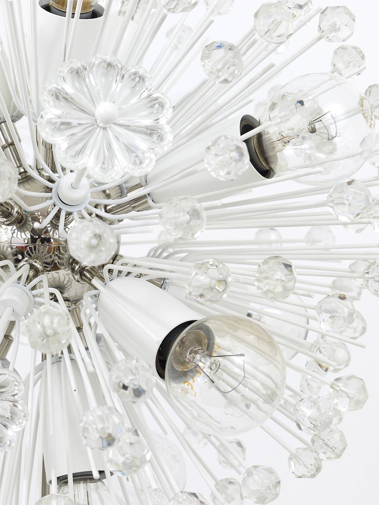 Blown glass lustre Dandelion Sputnik nickel-plated by Emil Stejnar, Rupert Nikoll