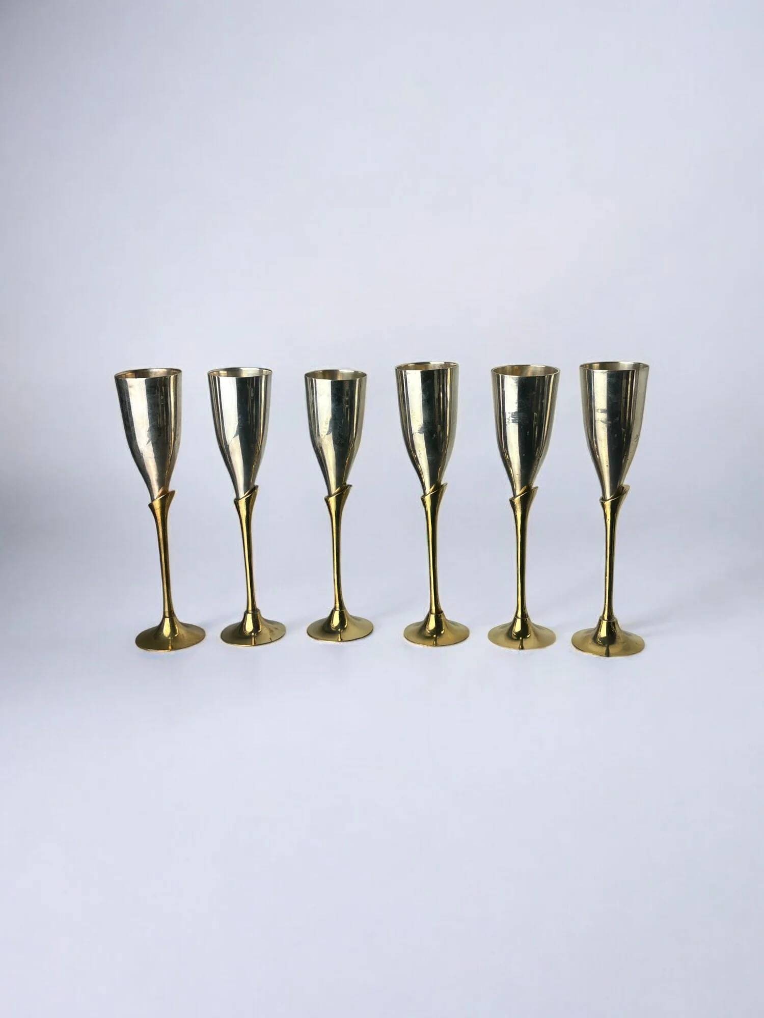 Brutalist silver plated glasses, set of 6, Spain, 1970s